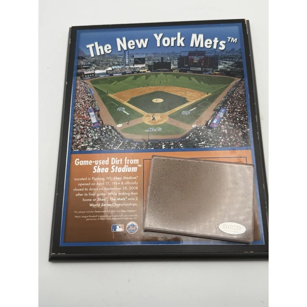 Steiner New York Mets Shea Stadium Game Used Dirt Plaque COA MLB Wall Display